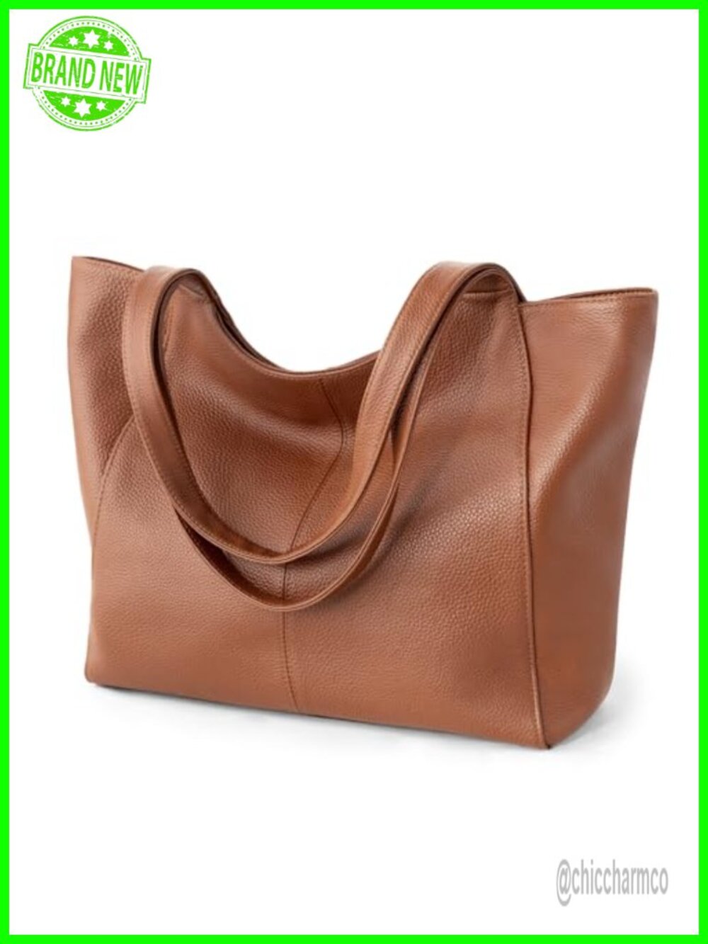 Full-Grain Genuine Leather Tote Bag for Women with Zipper Slouchy